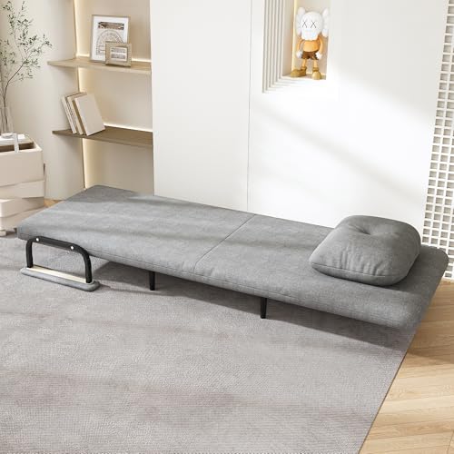 Image of Montary Space - Saving Convertible Folding Sofa Bed: Adjustable Backrest with Pillow, Comfortable Single Sleeper for Living Room, Bedroom & Office,Gray
