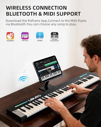 LEKATO Portable Piano Keyboard, 4 pcs Magnetic Electric Piano with Up to 88 Keys, 128 Tones, 128 Rhythm, 21 Demo, Split, Dual Tone, Record, Bluetooth MIDI, Headphone Jack, for Beginners Home Travel - Les Beatles, Paul McCartney, John Lennon, RIngo Starr, George Harrison LEKATO Portable Piano Keyboard, 4 pcs Magnetic Electric Piano with Up to 88 Keys, 128 Tones, 128 Rhythm, 21 Demo, Split, Dual Tone, Record, Bluetooth MIDI, Headphone Jack, for Beginners Home Travel – Image 5