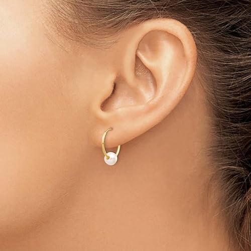 14k Real Yellow Gold 5.5 mm White Round Freshwater Cultured Pearl Endless Hoop Earrings3