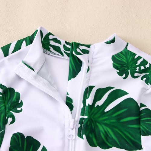 CM C&M WODRO Girls' Long Sleeve Zipper One Piece Swimsuit Kid Flower Print Rashguard Bathing Suit UPF 50+ Swimwear 7-123