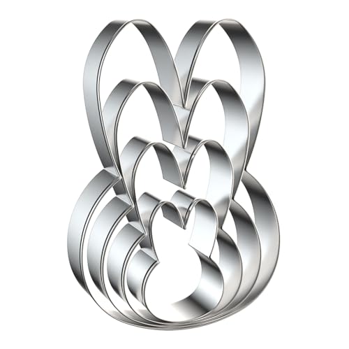 Bunny Face Cookie Cutter Set - 5 Inch, 4 Inch, 3 Inch, 2 Inch - 4 Piece Easter Rabbit Head Cookie Cutters Shapes Molds - Stainless Steel