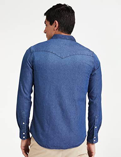 Image of Amazon Brand - INKAST Men's Slim Shirt (AZ-INK-RFS-DN-04 Mid Blue 5 4XL)