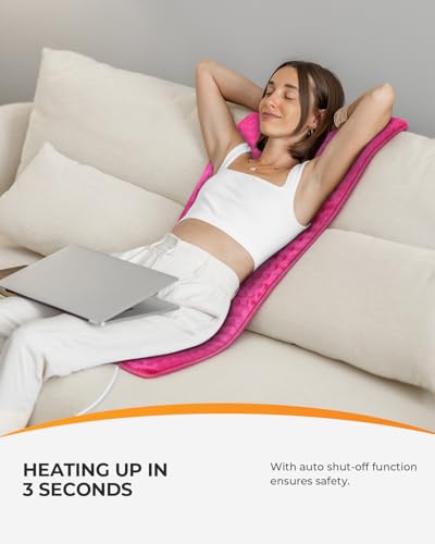 Image of CooCoCo 18 inch x 33 inch Large Heating Pad for Back, FSA Eligible Pink Heating Pad for Period Cramps, Heated Pad, 6 Heat Settings, Auto Off, Moist Heat, Cute Heat Pad for Women Mom Wife Teens