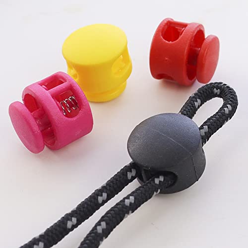 Nodg 50 Pcs Assorted Colors Lanyard String Cord Clips Plastic Round Ball Shape Fastener Slider Toggles Clip Spring Cord Lock End Round Toggle Stoppers For Drawstrings Bags Shoelaces Backpacks #TOP1