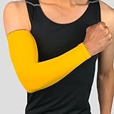 Arm Sleeve for Basketball, Anti Slip Workout Sleeves with Sun Protection, Breathable Polyester Muscle Support Sleeve for Running and Cycling, M(Yellow)(XL)