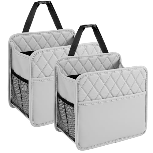 Image of LXUNYI Car Seat Organizer, Updated Large Leather Backseat Car Organizer with Cup Holders Multifunctional Over the Car Seat Storage Organizer Bag Hanging Car Seat Back Organizers for Kids (Gray 2Pack)