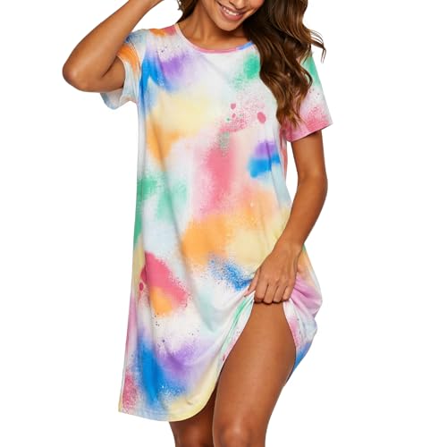 Image of American Trends Nightgowns for Women Cotton Night Shirts Short Sleeve Knee-Length, Sleep Shirts Summer Pajamas Sleepwear