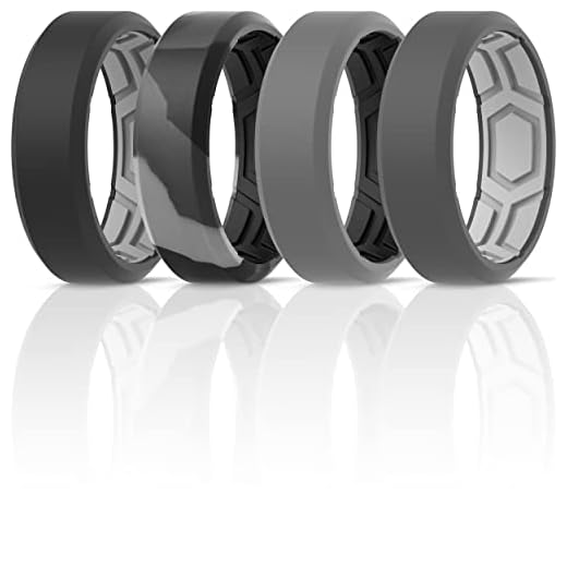 ThunderFit Aliança de casamento masculina respirável de silicone com ranhuras de ar – 7 anéis/4 anéis/1 anel, 8 mm de largura, 2,4 mm de espessura, 14.5 - 15 (23.06mm), Silicone, Sem pedra preciosa