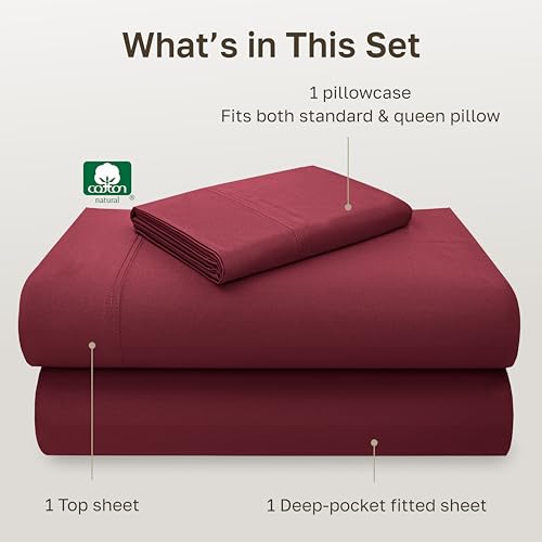Image of California Design Den 100% Cotton Twin Sheets Set - Luxury 600 Thread Count, Sateen Weave, Deep Pocket Sheets Twin Size Bed Set - Brick Red