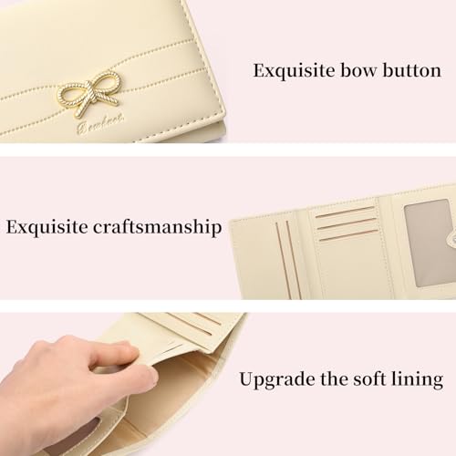 Image of RNIEGA Small Wallets Girls Cute Coquette Bow Wallet Women Aesthetic Credit Card Holder with ID Window, Cream Yellow
