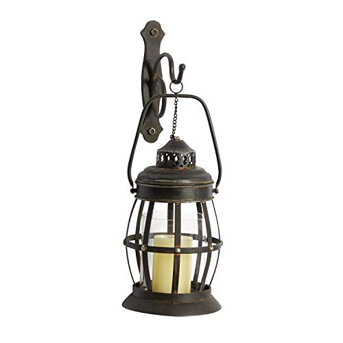 Deco 79 Metal Pillar Wall Sconce With Lantern Style, 7" X 10" X 19", Brown #TOP1