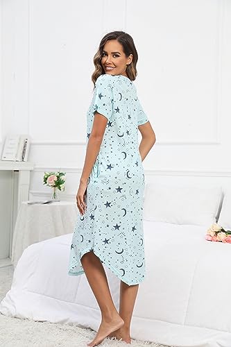 PNAEONG Women Short Sleeve Long Nightgown Soft Cotton Sleepwear Nightshirts Loungewear with Pockets4