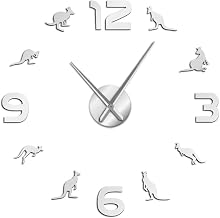 Australian Animal Wall Art Kangaroo Silhouette Large DIY Wall Clock Kids Room Nursery Decor Frameless Nature Wildlife Wall Watch(Silver,27inch)
