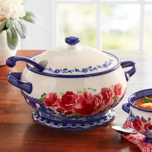 DEARJJN Cobalt Ceramic 3.17-Quart Soup Tureen with Ladle - Thumbnail 2