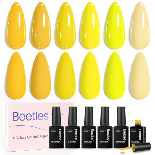 Image of Beetles Yellow Gel Nail Polish Set - Amalfi Holiday, 6 Colors Fall Gel Nail Polish Set, Soak Off UV LED Yellow Nails Art, Long-Lasting Manicure Salon DIY Home Holiday Nails Art