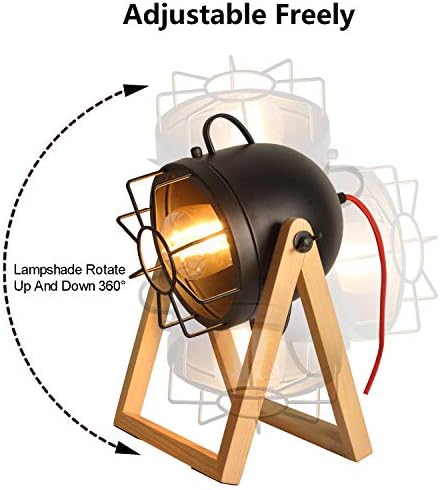 SUNLLOK Modern Tripod Wood Cage Desk Lamp - Industrial Adjustable Head Mini Designer Rustic Edison Table Light - Vintage Reading Standing Light Decoration for Kids Bedroom Living Room Office