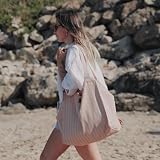 MOMOMUS Torba plażowa XXL - 100% bawełna z recyklingu, z dopasowanym i składanym portfelem - duża i rodzinna damska torba plażowa na lato i na basen., Pomarańczowy, 60 x 40 x 15 cm