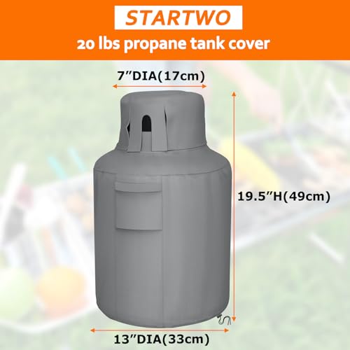 STARTWO Propane Tank Cover 20lb Gas Cover Outdoor Heavy Duty Waterproof Covers Fits Standard 20 lb Tank Cylinder Grey 13" x 19.5" by STARTWO - Image 2