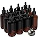 Essential Oil Dropper Bottles - Round Boston Empty Refillable Amber Bottle with Glass Dropper [ Free Stainless Steel Funnel ] for Liquid Aromatherapy Fragrance Lot - (4 oz) 120ml (12 PACK)