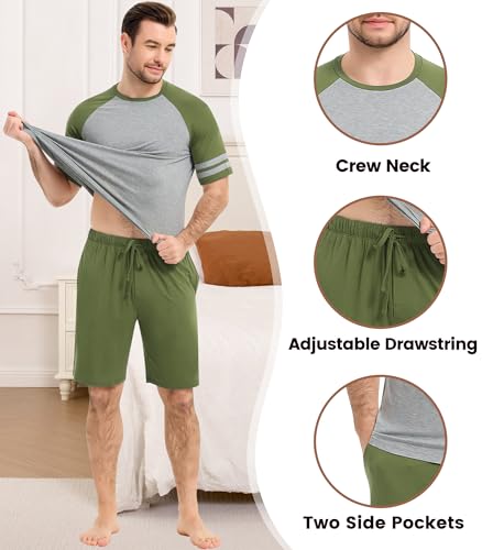 Image of NACHILA Men's Bamboo Viscose Pajamas Set Raglan Short Sleeve Shorts Pjs