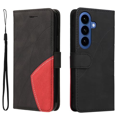 Image of Klapber Flip Case for Samsung Galaxy S26+ Leather Wallet Phone Case Card Slot Holster Pouch, Kickstand Protective Bumper TPU Silicone Shell Cover for Samsung Galaxy S26+, Black