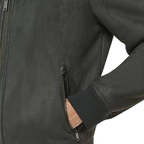 Dkny Men's Shearling Bomber Jacket With Faux Fur Collar, Jet Grey, Large #TOP4