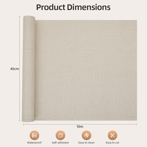 Papier peint autocollant imperméable et repositionnable aspect lin beige - 3