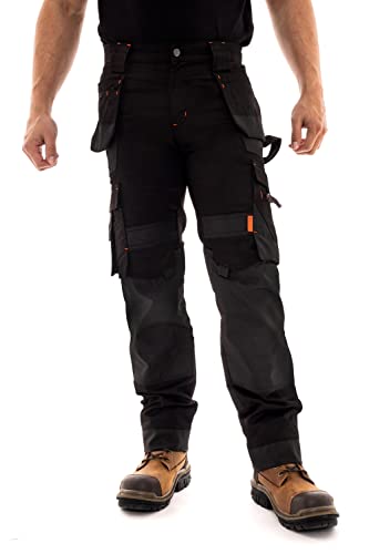 Men's Safety Work Trouser Construction Heavy Duty Cordura Mens Pants Knee Reinforced Holster Pockets Utility Cargo Trousers Black #TOP18