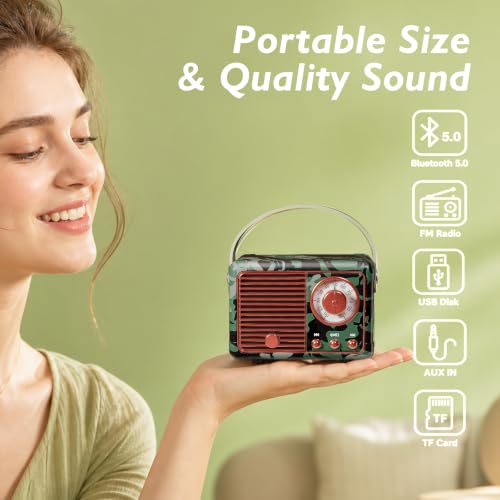 Image of Dosmix Retro Bluetooth Speaker,Vintage Decor,Mini Gift for Men Women Girls | Portable small wireless old fashion style for kitchen desk bedroom office outdoor accessories gifts
