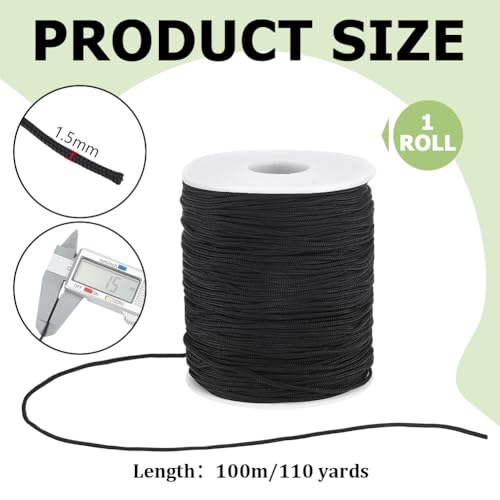 Image of PH PandaHall 110 Yards 1.5mm Black Nylon Cord Wind Chime Cord Replacement Lift Shade Blind String for Windows Roman Rollers Repair Gardening Plant Waist Beading String for Bracelet Lanyard