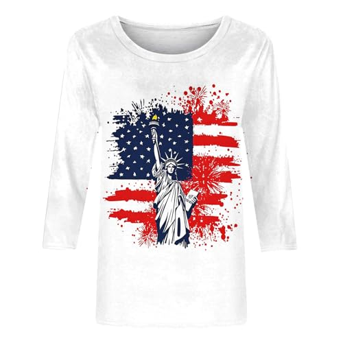 Image of Fourth of July Shirts for Women 3 /4 Sleeve Summer Tops American Flag Print T Shirt Patriotic 4th of July Shirts 2025