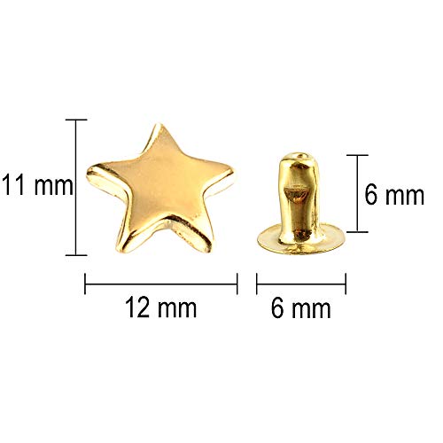 100 Sets 12Mm Gold Star Rivets For Leather Star Rivet Studs Garment Rivets Leather Rivets Studs And Spikes For Leather Craft Clothing Bags Belts Dog Collar Shoes Diy Accessories 15/32 Inch #TOP3