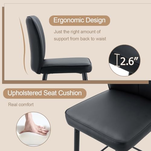 Image of Counter Height Bar Stools Set of 2,27''Kitchen Island Stools with Back,Black Barstools with Sturdy Metal Legs,Modern Bar Stools Ideal for Kitchen Island Pub Cafe(Faux Leather-Black)