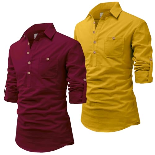Image of Vida Loca Men Cotton Full Sleeve Casual Spread Collor Slim Fit Short Kurta for Men and Boys (Pack of 2)
