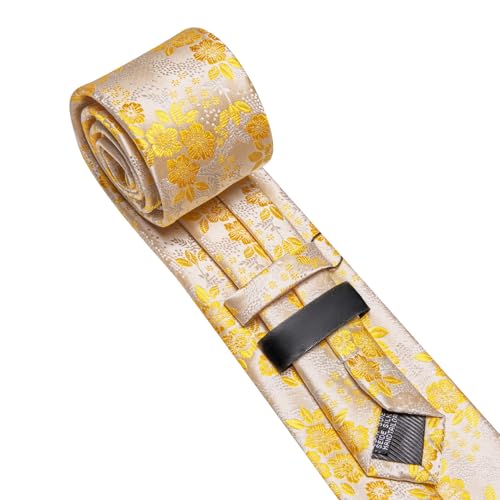 Image of Barry.Wang Men Tie Set Floral Paisley Silk Necktie Pocket Square Cufflinks Formal Wedding Party Business