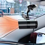 ELOHEI 12V Car Heater, 150W 2 in 1 Fast Portable fan Heater and Defroster for Car Windshield, Car Heater that Plugs Into Cigarette Lighter with Suction Holder for All Cars (Black)