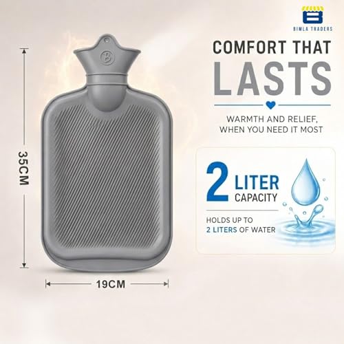 Image of Btag Hot Water Bag (2Ltr) for Pain Relief | Non-Electric Rubber Heating Bottle Period Cramps, Body Aches | Long Heat Retention | Wide Mouth with Leak Proof Cap & Skin Friendly Material (Grey)
