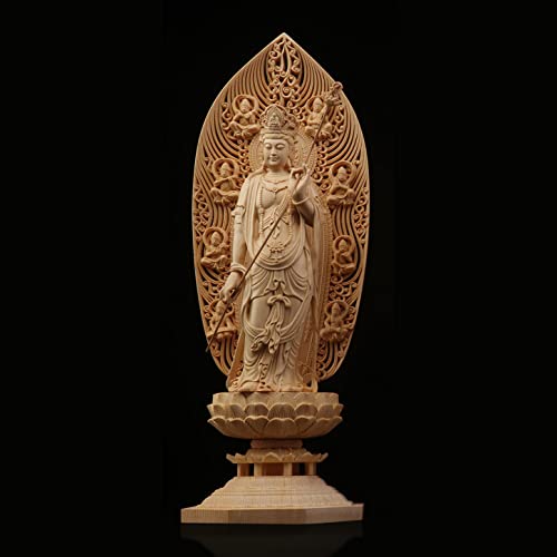 精品木彫り桧木製置物 仏像 薬師三尊 仏壇仏像 【 日光菩薩 薬師如来 月光菩薩】風水開運 祈る家庭和順 幸福円満 商売繁盛 (高さ43cm×巾15.5cm×奥行15cm) (日光)