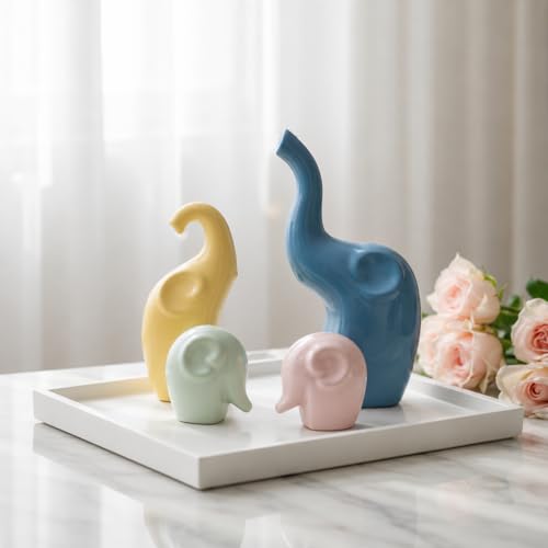 Image of Amazon Basics Playful Elephant Figurine Set for Home & Office Decor | Modern Pastel Animal Sculpture Showpieces for Living Room, Nursery, Shelf & Coffee Table Styling (Multicolor, Set of 4)