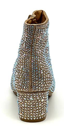 Forever Girls Rhinestone Boots Kids Low Heel Dress Booties Iceberg-12K Shoes Champagne Rhinestone 134