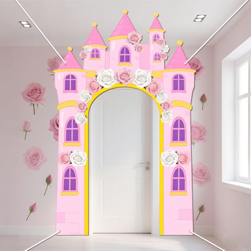 WADORN Bannière Porte Photo Château Rose, 161x263cm Décorations de Fête d'anniversaire Château de Princesse Grand Fond à Thème Princesse Bannière de...