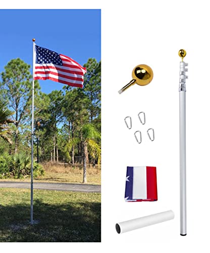 Telescoping Flag Pole 25Ft Extra Thick, Outdoor Heavy Duty Inground Adjustable Flagpole With Golden Ball Top,Come With 3'X5' Us American Flag And 3'X1.5' Us Pleated Fan Flag Made In Usa (25 Ft) #TOP3
