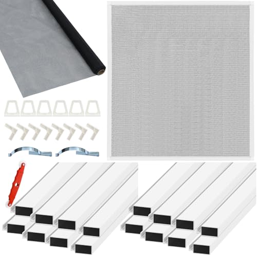 Yaocom 4 Pack Window Screen Kit 3/4 x 5/16 Inch Aluminum Frame with Corners, Spline, Springs, Pull...