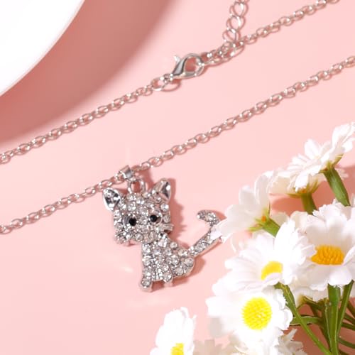 Kitty Pendant Necklace, 18+2 Inch Extension Chain Cute Small Cat Rhinestone Necklace Sparkling Cat Pendant Necklace Cat Jewelry Cat Necklace for Women Gifts4