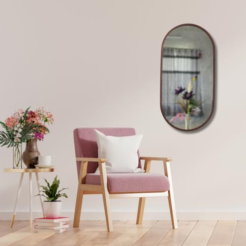Image of Modern Elegance Capsule Shape Wall-Mounted Mirror Metal Framed Wall Mirror Bathroom Mirror Living Room Mirror Home Decor Mirror 18 x 36 Inches Color Copper MF 113