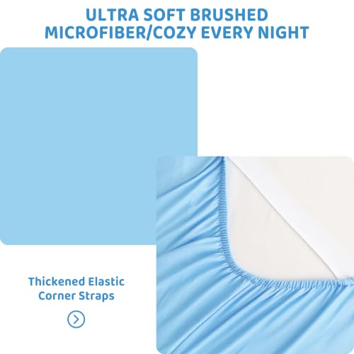 Image of Viviland 4 Pieces Boys Full Sheets Set Kids, Sky Blue Bed Sheets | Breathable & Soft Microfiber Kids' Sheet & Pillowcase Sets, Fitted Sheet with 15 inch Deep Pocket and Corner Straps, Easy Care
