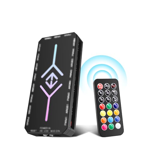 Controller RUIZHI 2-in-1 ARGB PWM Fan Hub mit 9 x 4Pin PWM Fan Connectors & 5V 3Pin Ports con Base Magnética y Puerto SATA Power 18 para Iluminación RGB/Controlador RGB (Negro)