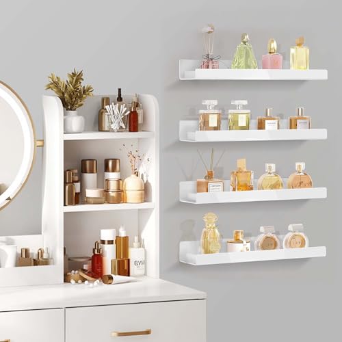 Image of 4 Pack 15 Inch White Acrylic Floating Wall Shelves, Kids Bookshelf