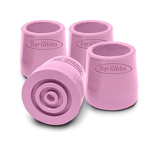 Top Glides Steel-Reinforced Walker, Commode, and Bath Bench Replacement Rubber Tips, Pink, 1 1/8' (Pack of 4) …