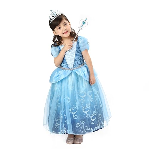 Sincere Party Girl's Blue Princess Fancy Dress with Crown and Wand, Princess Dress Up Costume for Girl's 2-3 years - Image 2